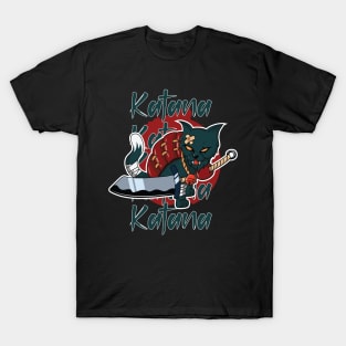 Fierce Repeated Katana Text Cat T-Shirt